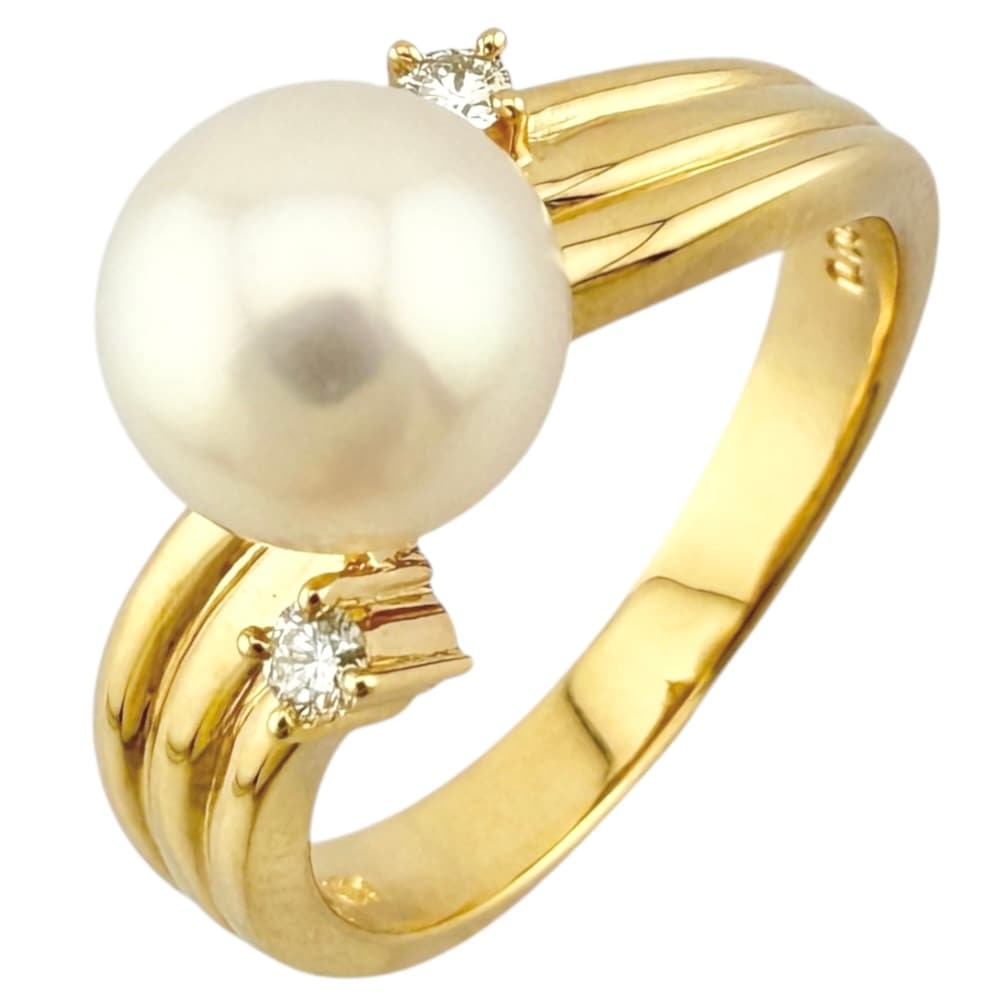 リング 指輪 11号 18金 K18イエローゴールド アコヤパール ダイヤモンド 0.05ct 中古 美品