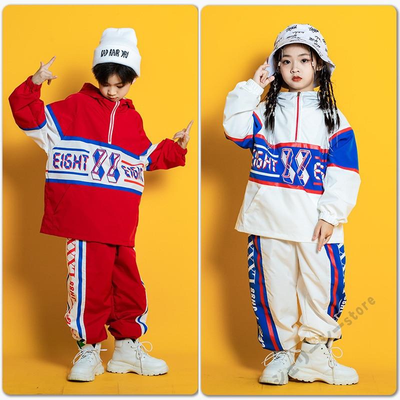 キッズダンス衣装 女の子 ジャケット 男の子 ダンス 長袖 スーツ風 レッド ホワイト ロングパンツ 男女兼用 韓国 子供服 ヒップホップ 110-180cm