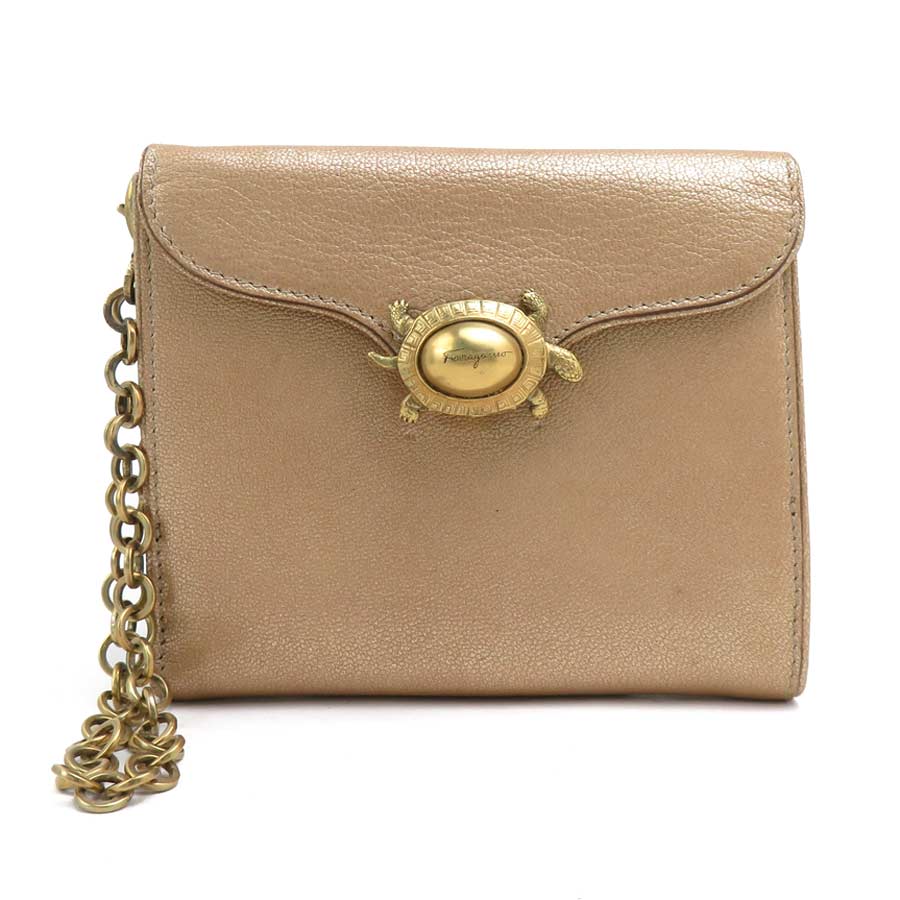 サルヴァトーレフェラガモ Salvatore Ferragamo 二つ折り財布 レザー/メタル ゴールド レディース e61383a