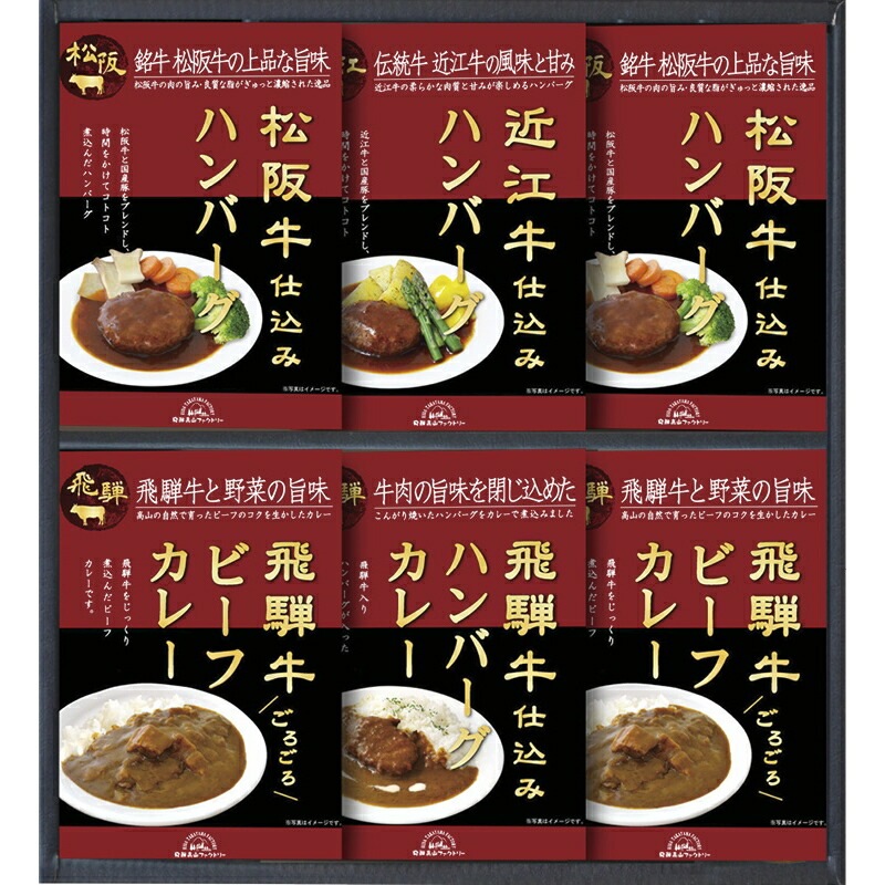 （ギフト）飛騨高山ファクトリー 松阪牛/近江牛/飛騨牛仕込みハンバーグ&カレー詰合せ C-B