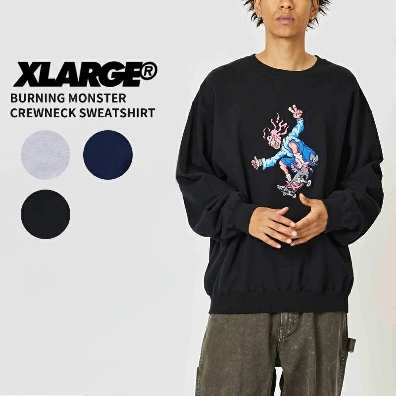 エクストララージ XLARGE BURNING MONSTER CREWNECK SWEATSHIRT クルーネック スウェットシャツ トレーナー メンズ