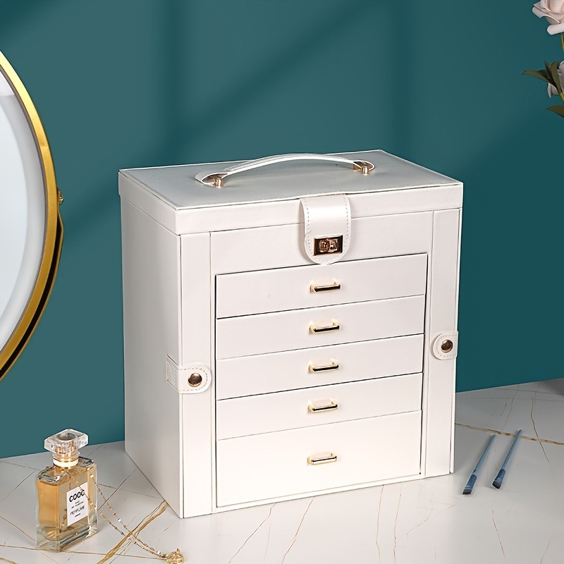 ジュエリーボックス アクセサリーボックス 大容量 ミラー付き 鏡 6段 収納 箱 B0X ネックレス 指輪 ピアス イヤリング シンプル ホワイト 白 ピンク 5カラー おしゃれ 可愛い インテリア