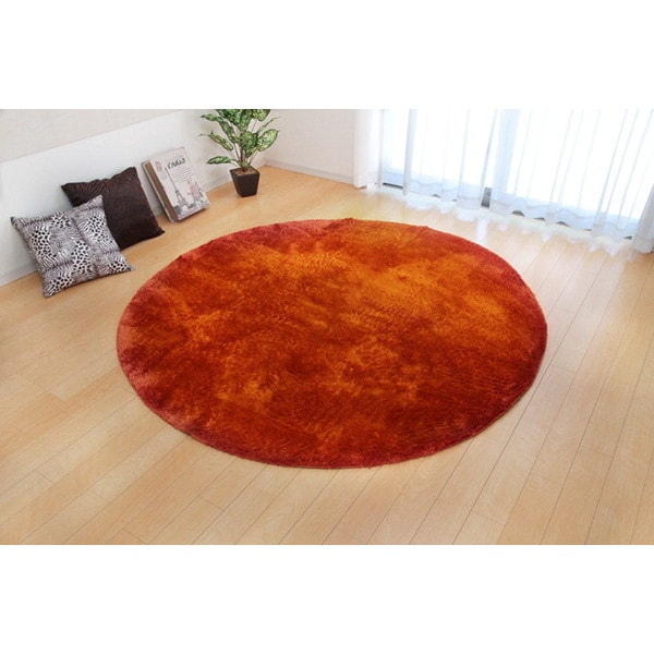 3959269 ラグ カーペット 2畳 無地 シャギー調 選べる7色 円形 『ラルジュ』 オレンジ 約185cm丸（ホットカーペット対応）【沖縄北海道離島配送不可】 メーカー直送