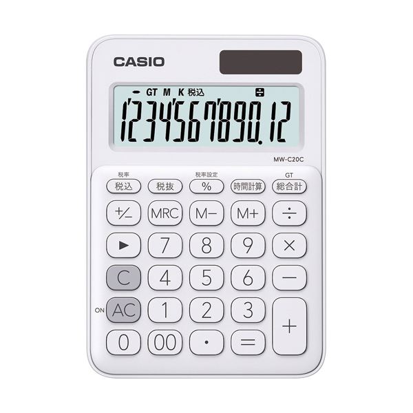 （まとめ）カシオ カラフル電卓 ミニジャストタイプ12桁 ホワイト MW-C20C-WE-N 1台(5セット)