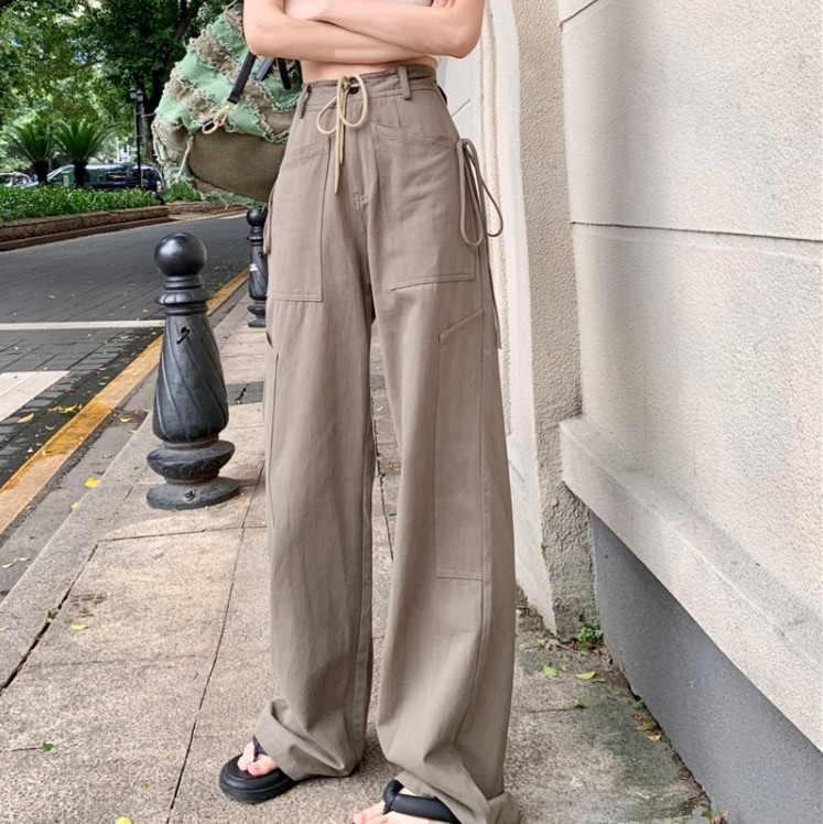 ワイドパンツ ボトムス パンツ ワイドパンツ ロング ロング丈 ワイド ウエストマーク ウエストリボン ポケット ハイウエスト 綿 かわいい 大人可愛い きれいめ シンプル カジュアル 大人 上品
