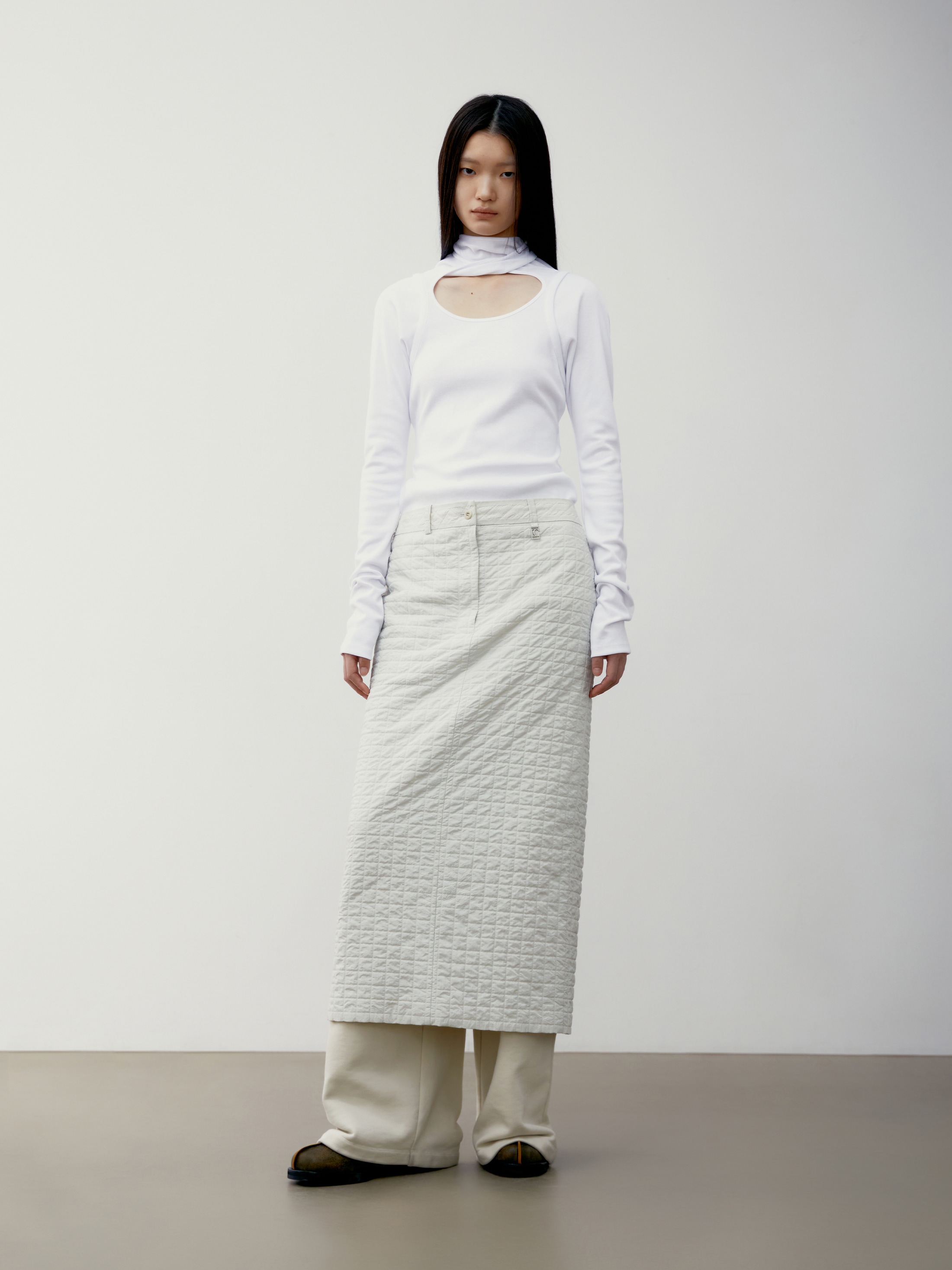 【LOW CLASSIC】 SCARF JERSEY TOP : WHITE