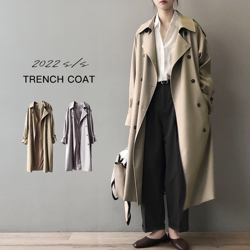 【即納】 トレンチコート レディース 春 秋 冬 スプリングコート ロングコート トレンチ アウター コート 大きいサイズ ビッグ ドロップショルダー シンプル ゆったり おしゃれ オリ