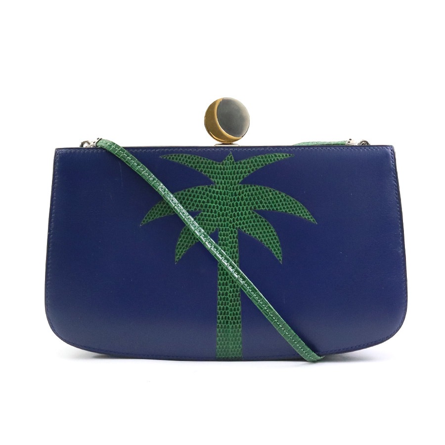 エルメス HERMES ショルダーバッグ サック ア マリース パームツリー ボックスカーフ/リザード ネイビー×グリーン レディース 90006i