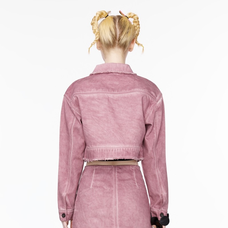 ピンクデニムジャケット レディース 春秋新作 ウォッシュ加工 オールドアメリカン レトロ ショートデニムジャケット レディース トレンド