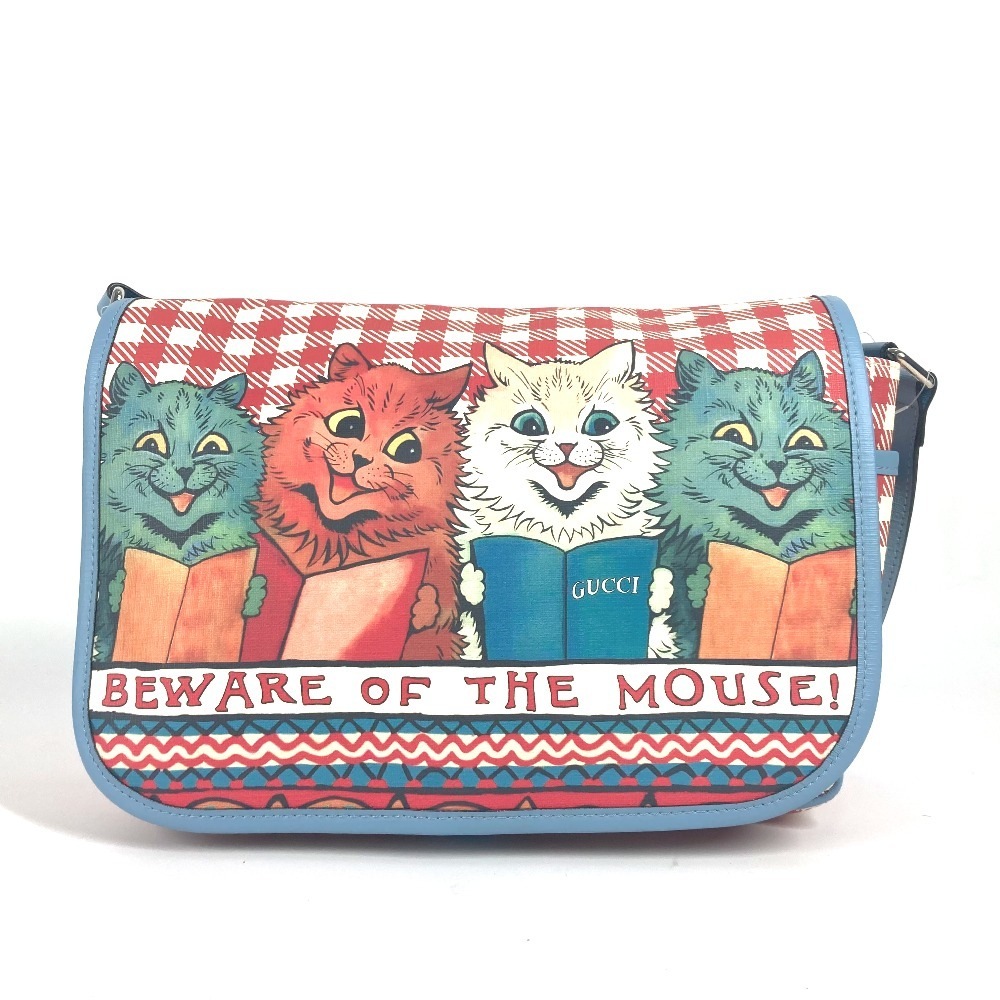 ショルダーバッグ 664143 キャット 猫 ロゴ チェック 斜め掛け フラップ ポシェット カバン PVC/レザー レッド