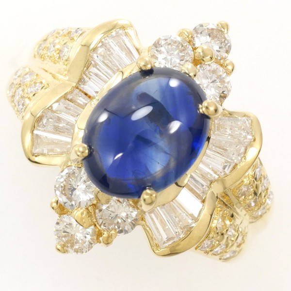 K18 18金 YG リング 11号 スターサファイア 2.49 ダイヤ カード鑑別書 中古