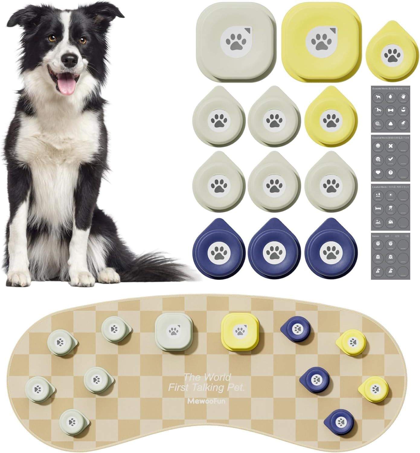 犬用 録音ボタン 12個入り 会話ボタン 音声ボタン ベル コミュニケーション トレーニング しつけ訓練 ペット 知育 おもちゃ 天然ゴムマット付き