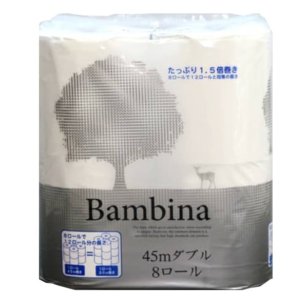 トイレットペーパー 林製紙 1.5倍巻き ダブルバンビーナ ダブル45m 8ロール入り X12パック