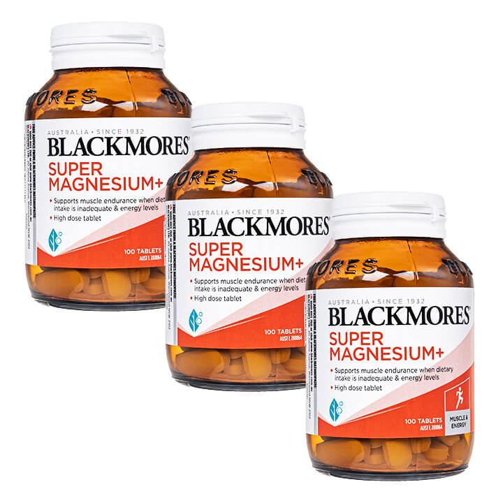 スーパーマグネシウム+ 100錠 3本 ブラックモアズ Blackmores Super Magnesium+ スーパーマグネシウムプラス ビタミン群 クロム 海外直送 ヤマト国際便発送 日時指定不可