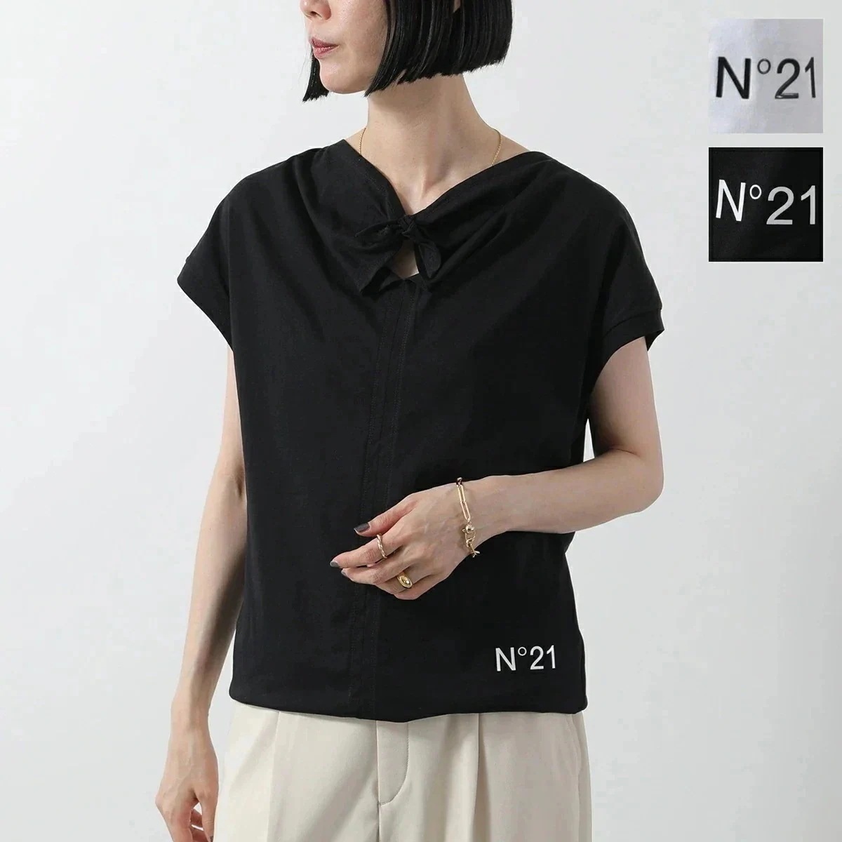 N21 KIDS ヌメロヴェントゥーノ キッズ Tシャツ N2102E N0153 レディース ガールズ フレンチスリーブ カットソー コットン ロゴ カラー2