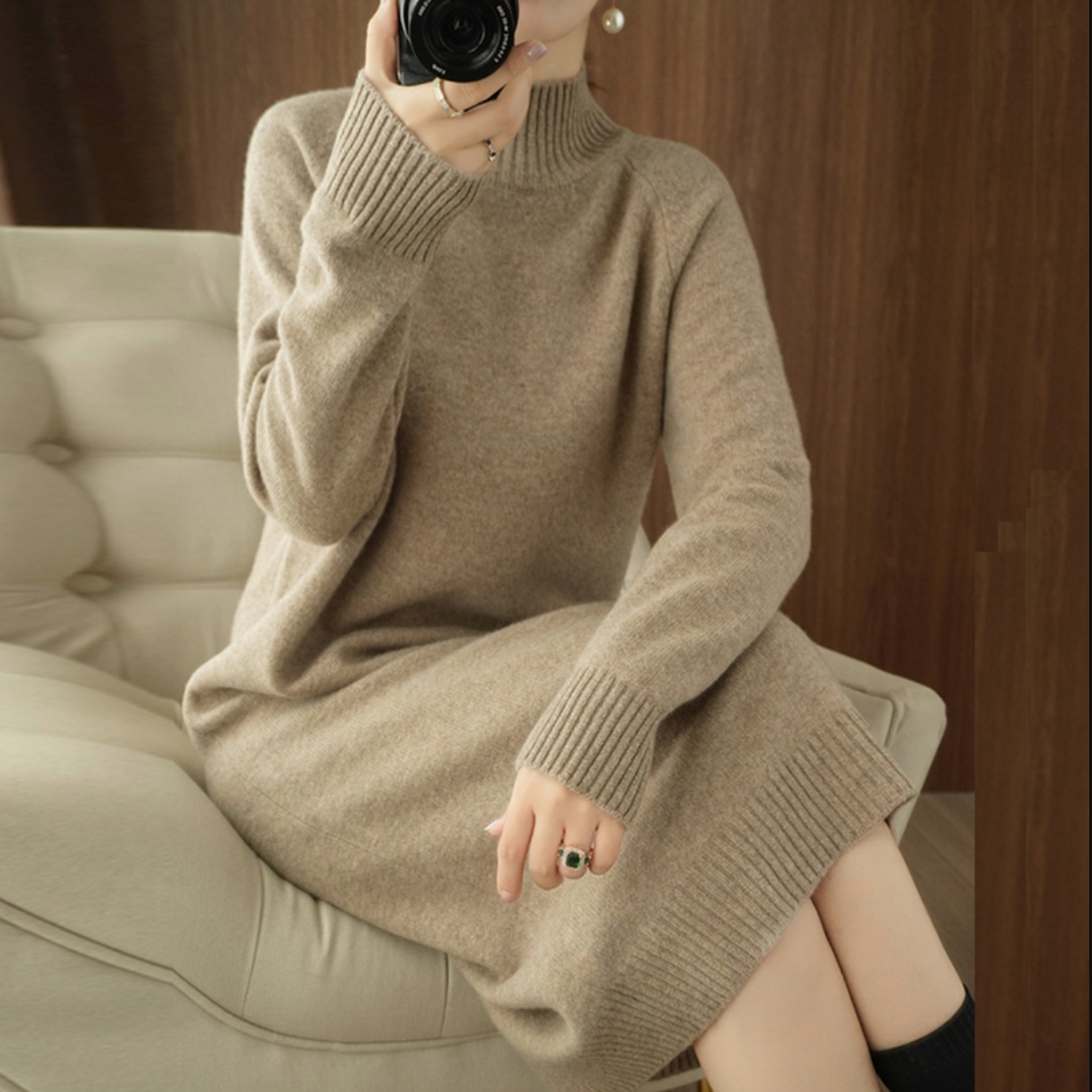 ワンピース 膝丈 ひざ丈 膝下 ミモレ ミモレ丈 袖あり 長袖 ハイネック ストレート Iライン ニット 大人可愛い きれいめ シンプル カジュアル 大人 上品 おしゃれ お洒落 大人女子 5,096円