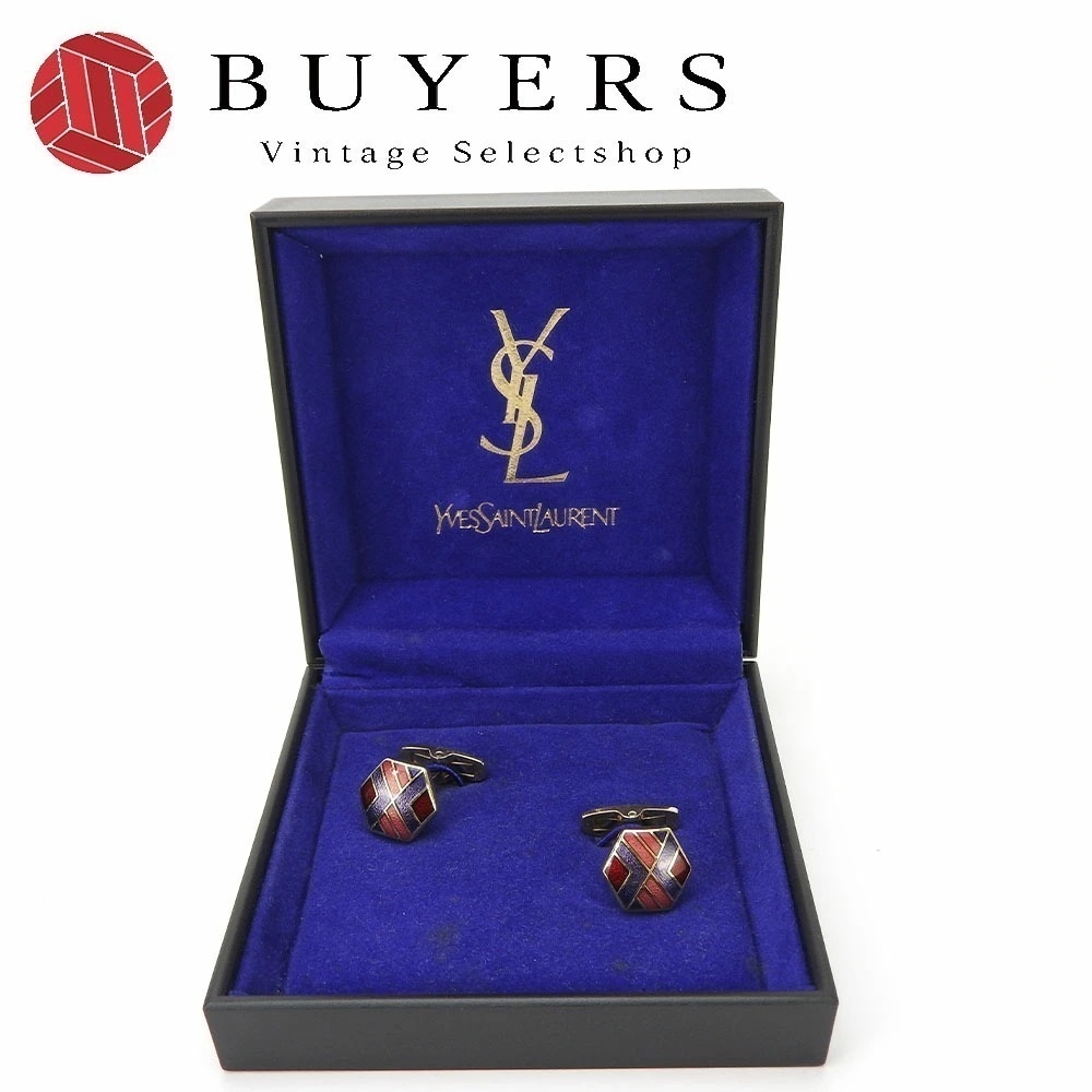 中古 イヴサンローラン カフリンクス カフス ボタン メッキ ゴールド パープル系 アクセサリー小物 大人 スーツ おしゃれ メンズ 男性 ビジネス YSL Yves Saint Laurent ac