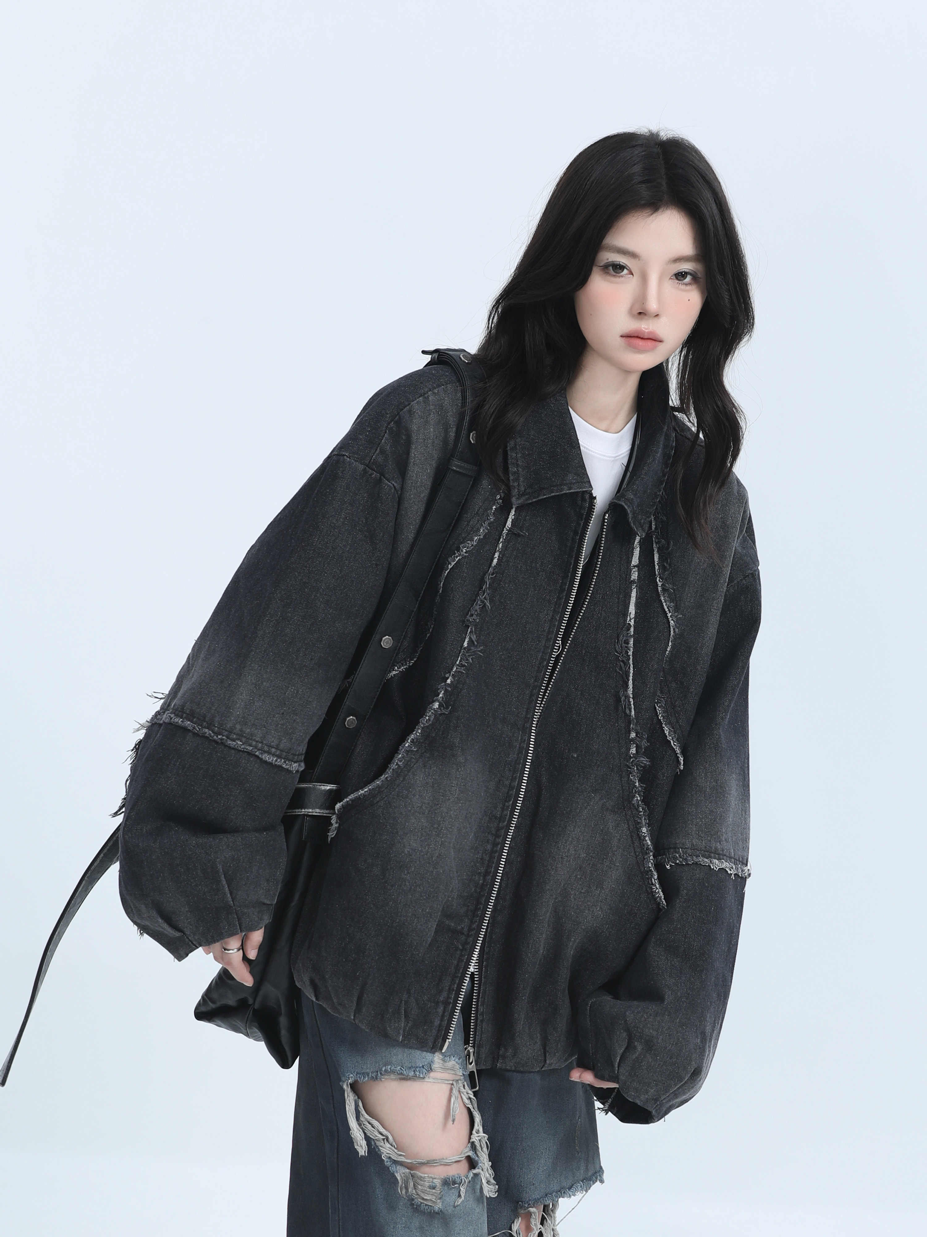 「SHANKONG」【高·品質版】【上品】2025新作 デニムジャケット アウター レトロ ゆったり 韓国ファッション レディーストップス アウター トップス セミロング トップス 17