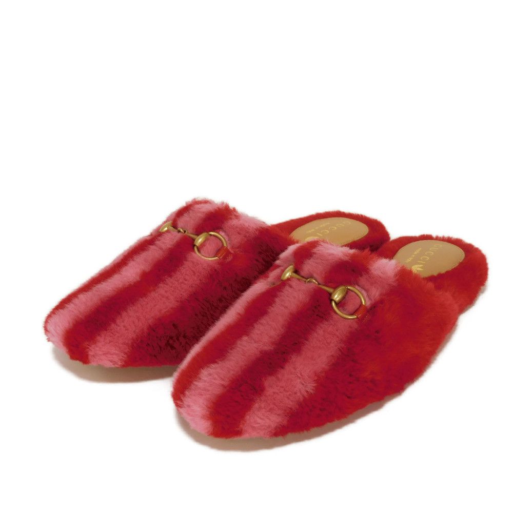 【中古】 ミュール 36 1/2 ストライプ ピンク レッド バイカラー 23.5cm 未使用 ホースビット ファー フラット シューズ アディダス 722442