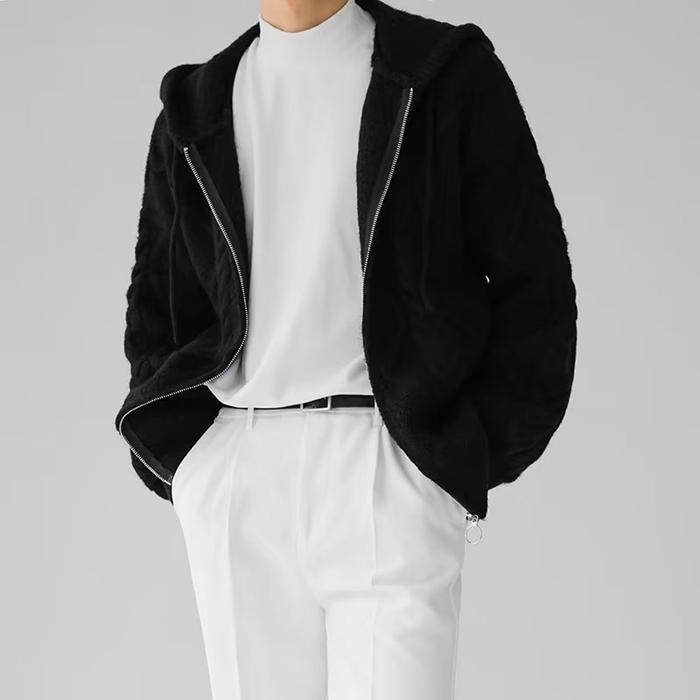 ニットカーディガン メンズ パーカー フード付き カーディガン ジップアップ カジュアル 厚手 アウター 防寒 セーター