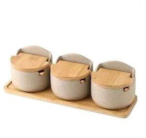 【幸運】陶器竹蓋調味缶調味料入れキッチン調味料収納缶レストラン用塩砂糖缶カバー1788