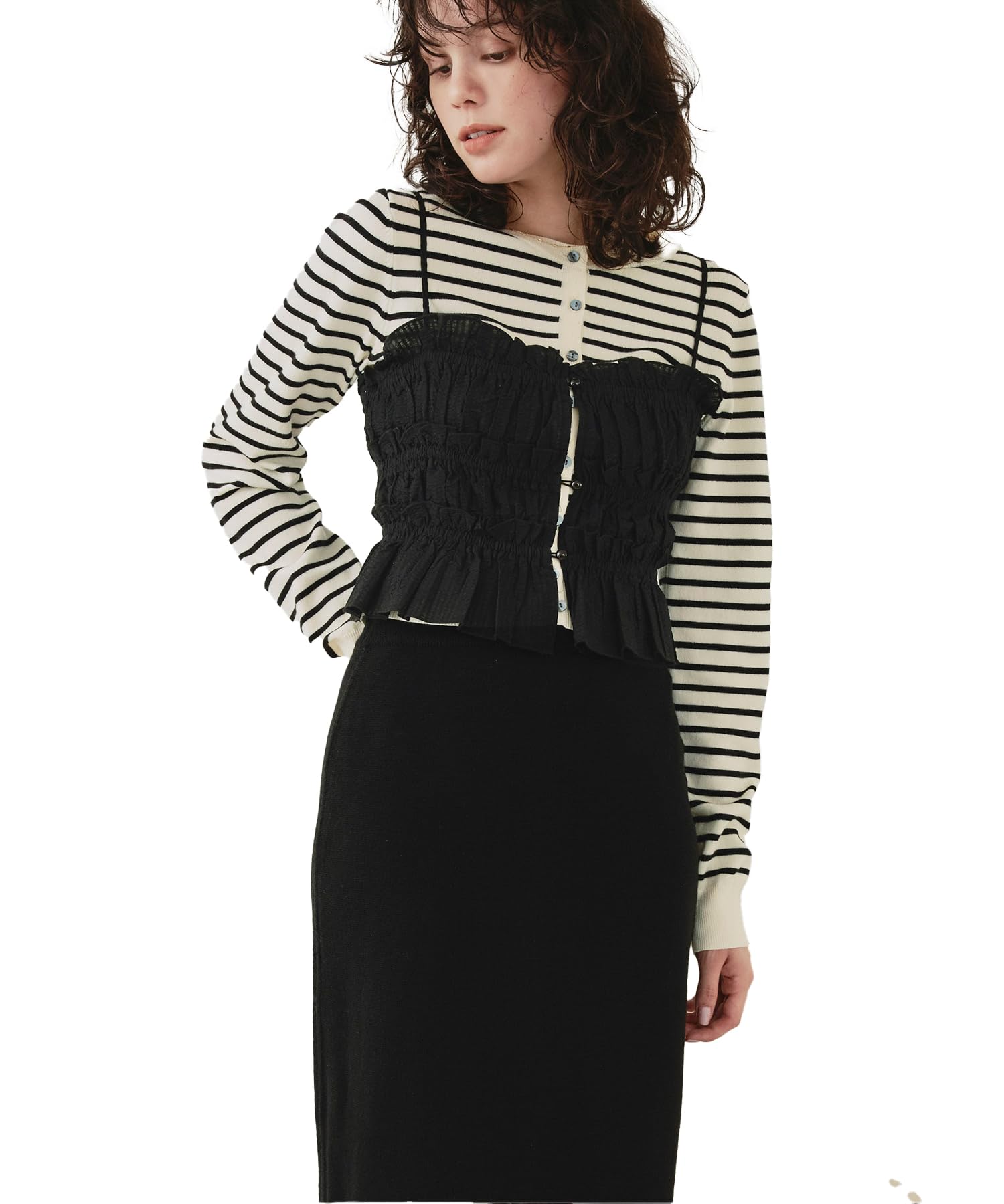 [ティティベイト] シャーリング フリル ビスチェ キャミソール AFXP4189 レディース L ブラック