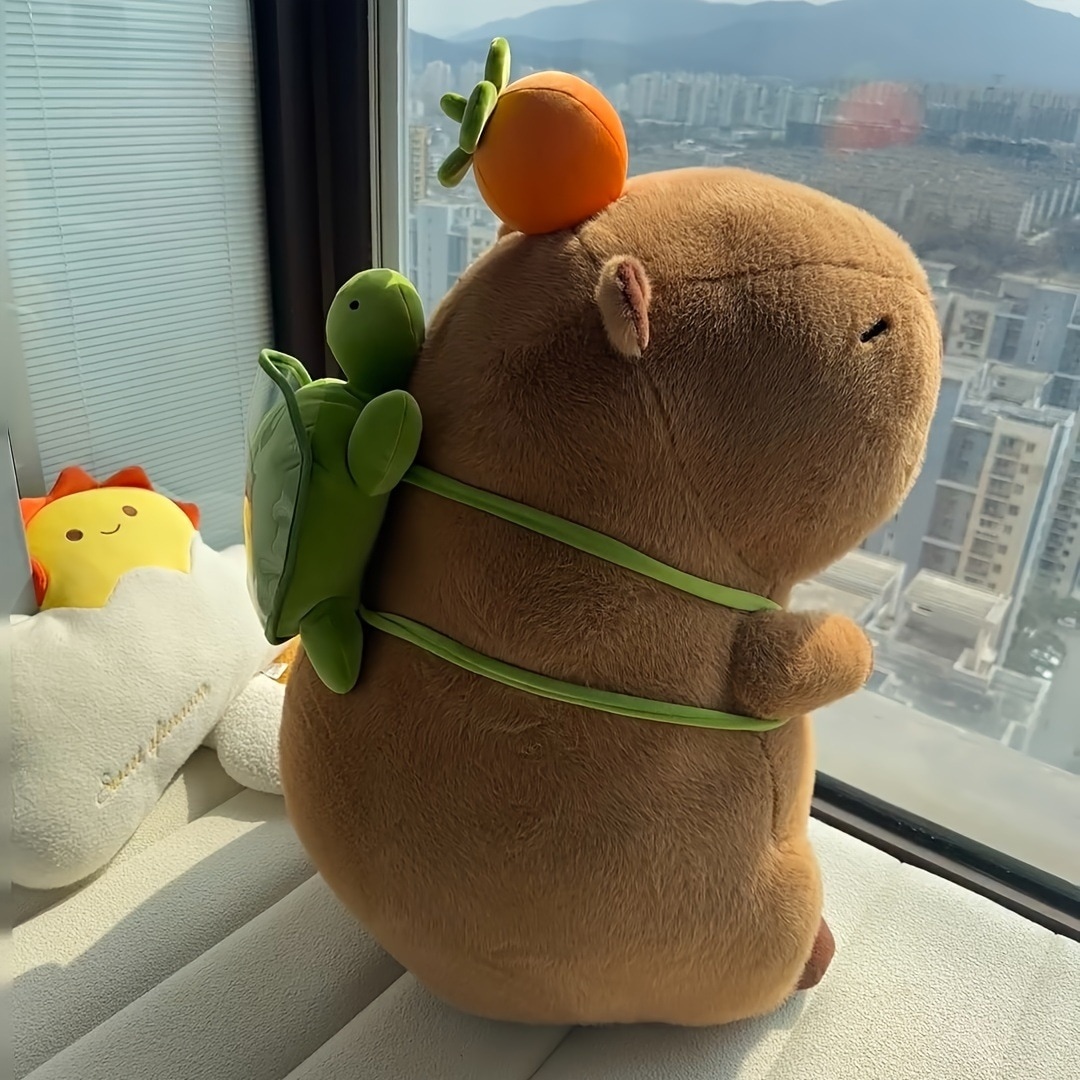 【急速出荷!】愛らしい巨大な柿のカピバラぬいぐるみと緑のバックパック - 柔らかい大きなぬいぐるみ枕ビデオゲームファンにポリエステルマルチカラー - かわいいホームデコ＆若者への理想的な誕生日プレゼン 6,241円
