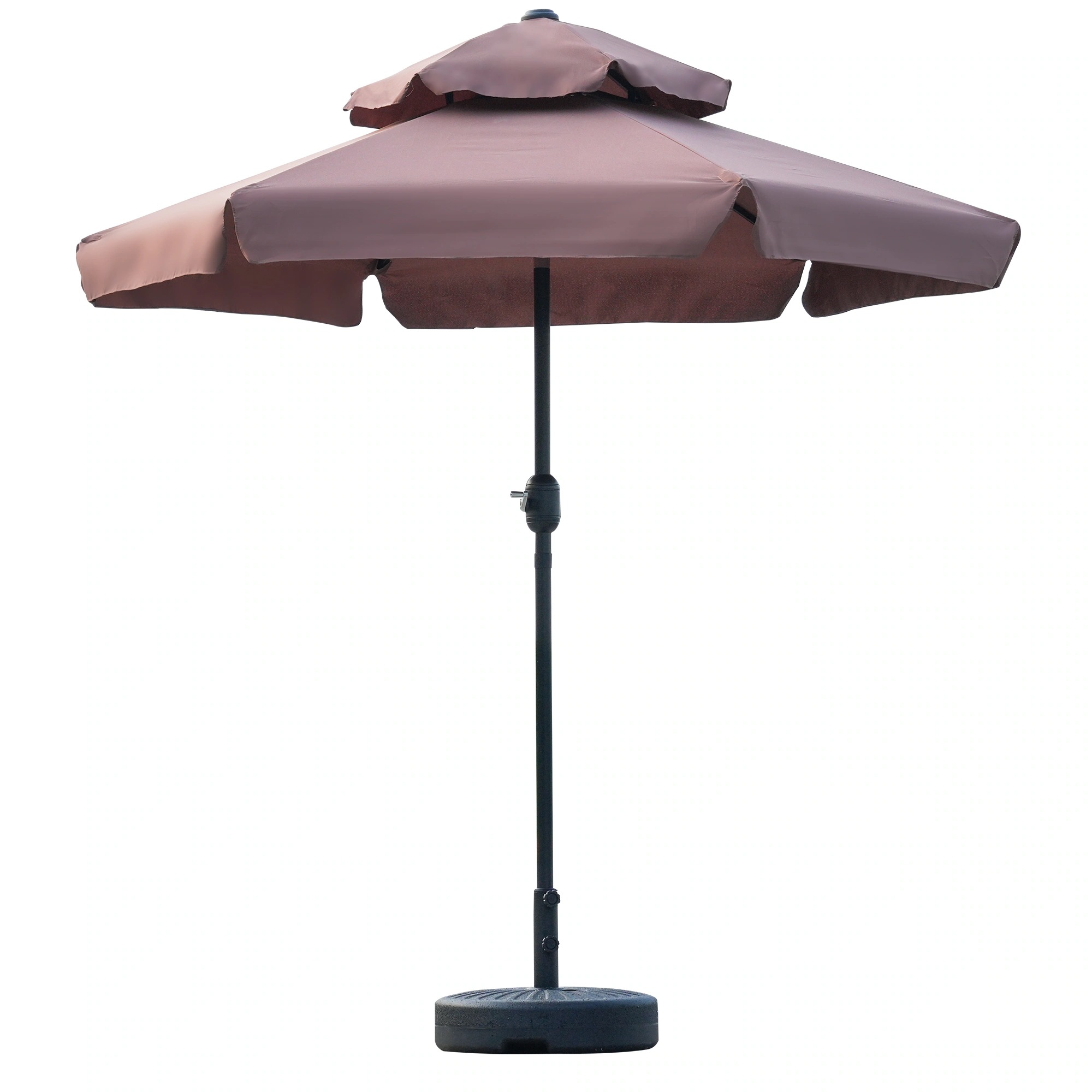 1883【ブラウン・荷葉辺デザイン・直径220cm ・ベース付き】パラソル＋ベースセット 30+UPF紫外線対策 角度調整 パラソルセット ベース パラソル ガーデンパラソル