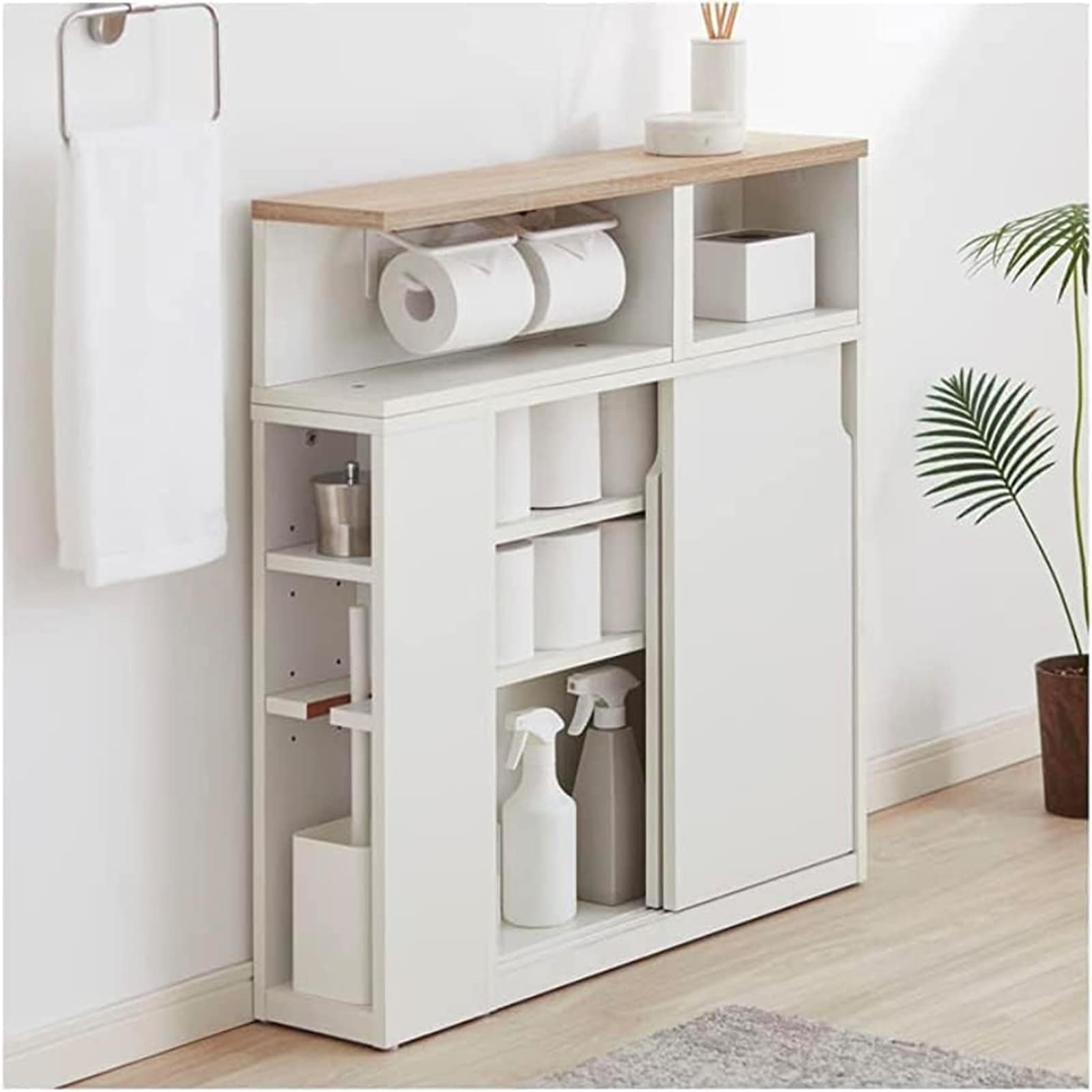 サニタリーラック 大容量 サイドラック 引き戸 スリム モダン ホワイト