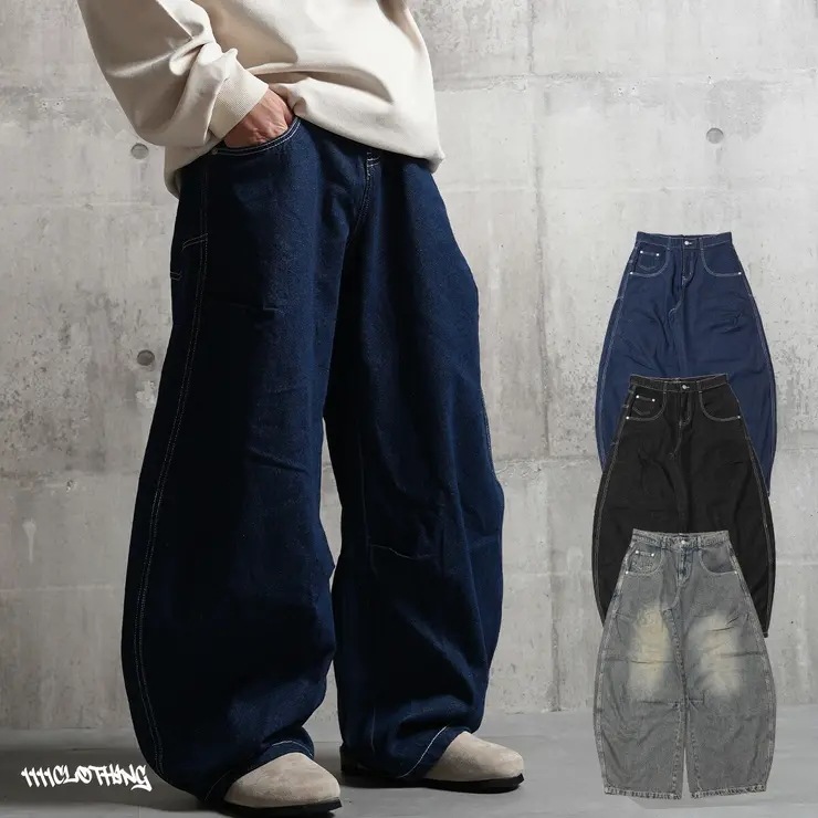 バレルレッグ ジーンズ メンズ デニムワイドパンツ レディース バレルレッグパンツ デニム カーブパンツ バルーンパンツ ワイドパンツ 綿100 太い パンツ ボトムス 大きいサイズ 春 夏 秋 冬