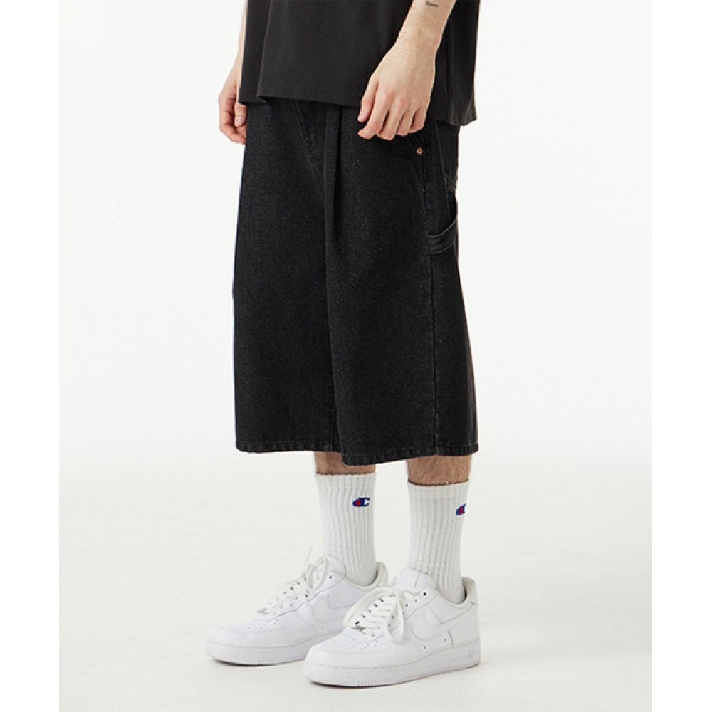 URBANAGE バミューダカーペンターデニムショートパンツ_ブラック