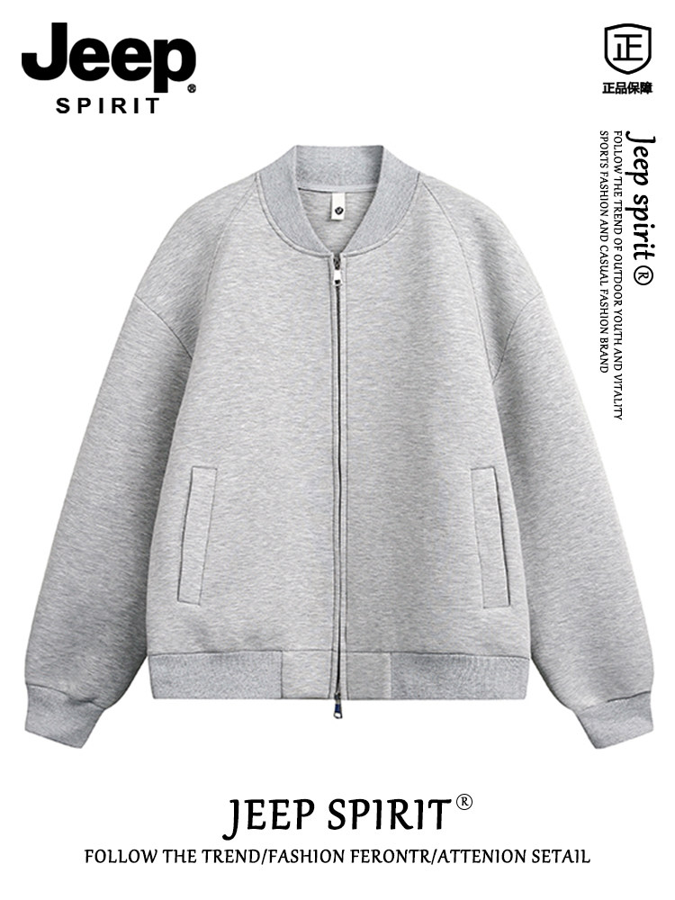 eep pirit 重厚なグレーの野球ジャケット ルーズフィット 多用途 カジュアル ジップアップジャケット メンズ