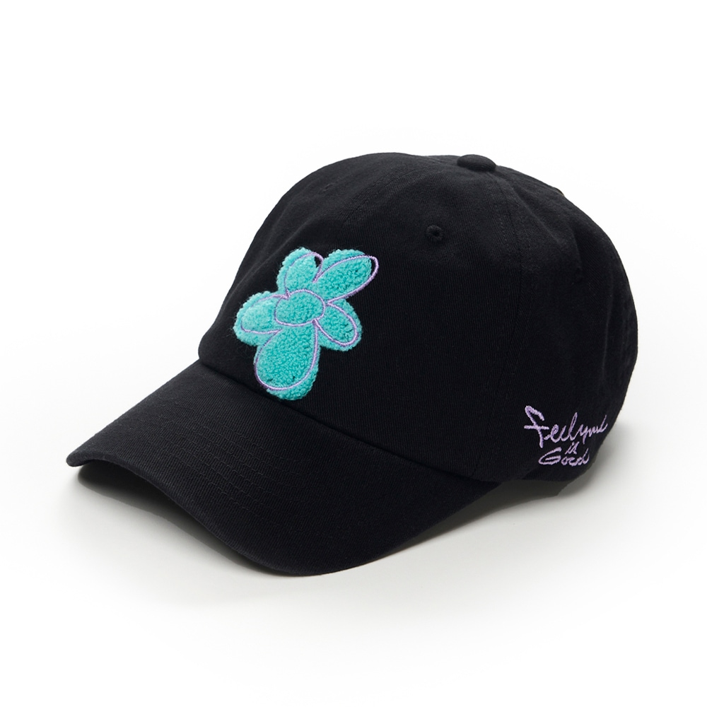 GRAFFITI FLOWER PIGMENT BIOWASHED BALL CAP BLACK
