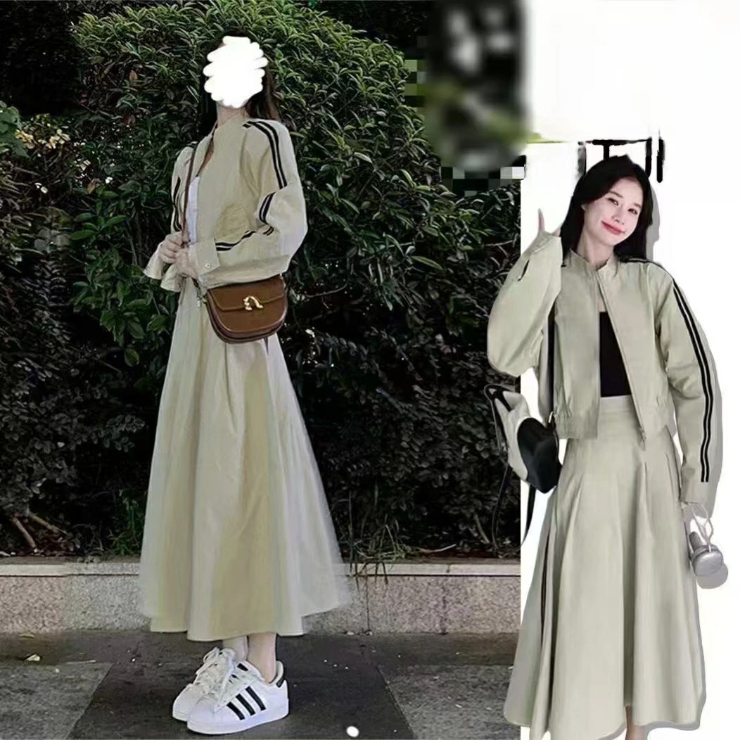 【期間特典】レディース セットアップ 上下セット 大きいサイズ サイドライン 春 秋 長袖 アウター 上下セット トップス+スカート 2点セット ゆったり ビッグシルエット ヒップホップ 可愛い L