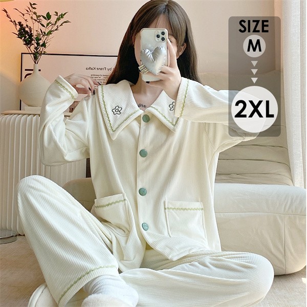 ルームウェア 上下セット レディースゆったり 冬 部屋着 ホワイト dh010w9w9c6