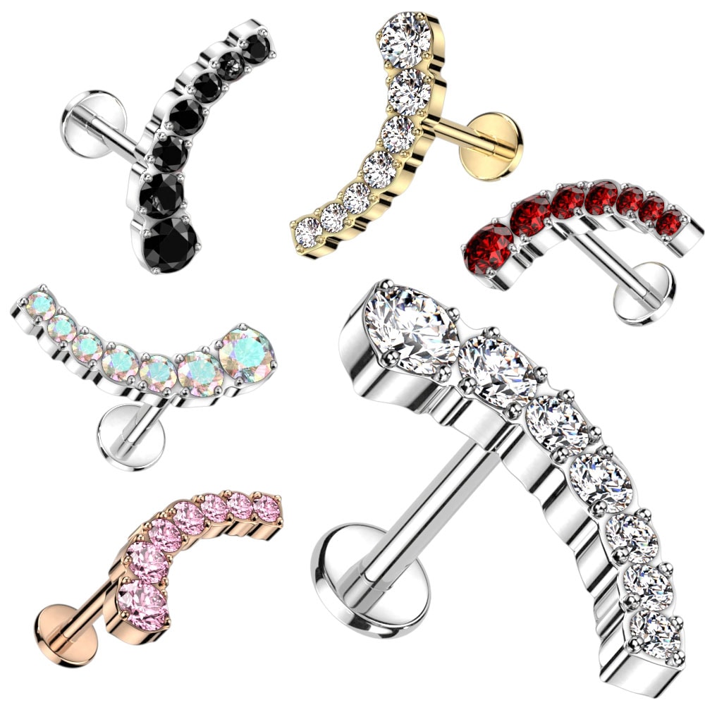 ボディピアス ラブレットスタッド 16G プッシュタイプ ジュエル カーブ 軟骨ピアス 耳ピアス ヘリックス チタン ラブレット リップ ボディーピアス