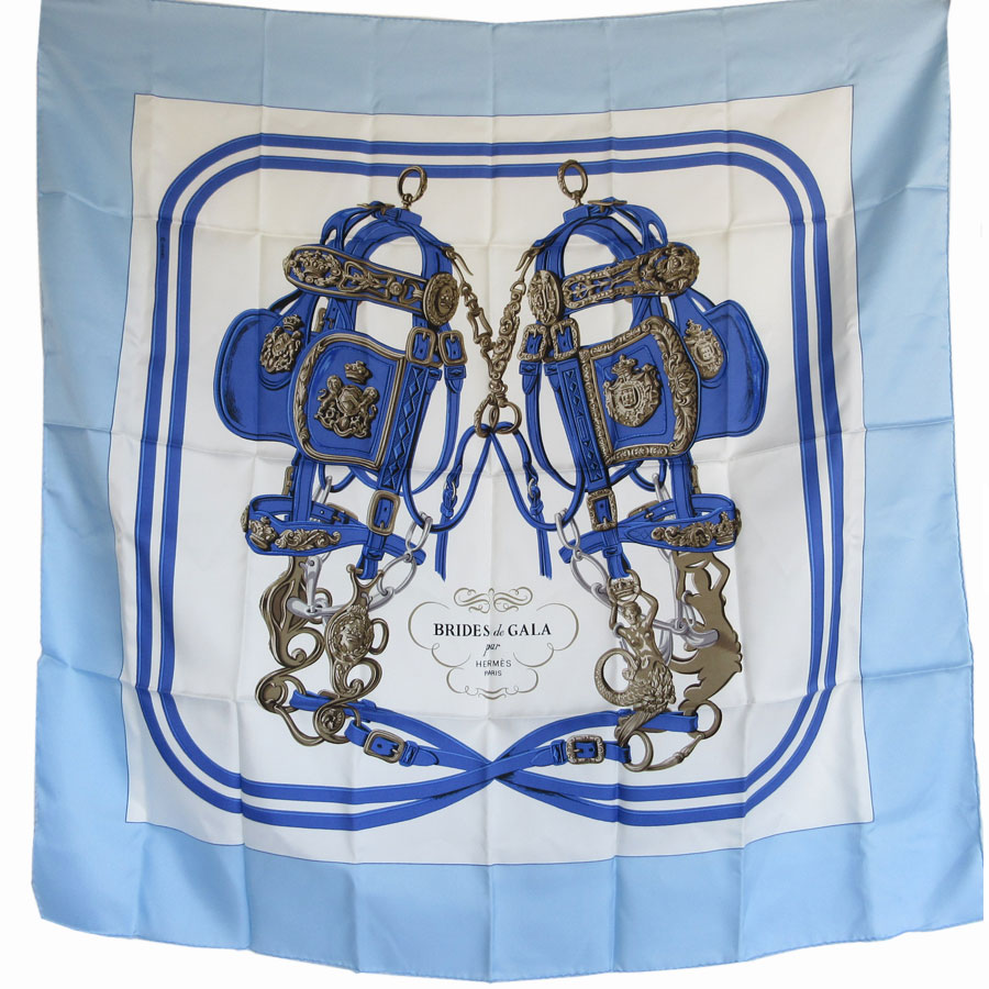 エルメス HERMES スカーフ カレ90 BRIDES de GALA シルク ブルー/ホワイト レディース s0247a