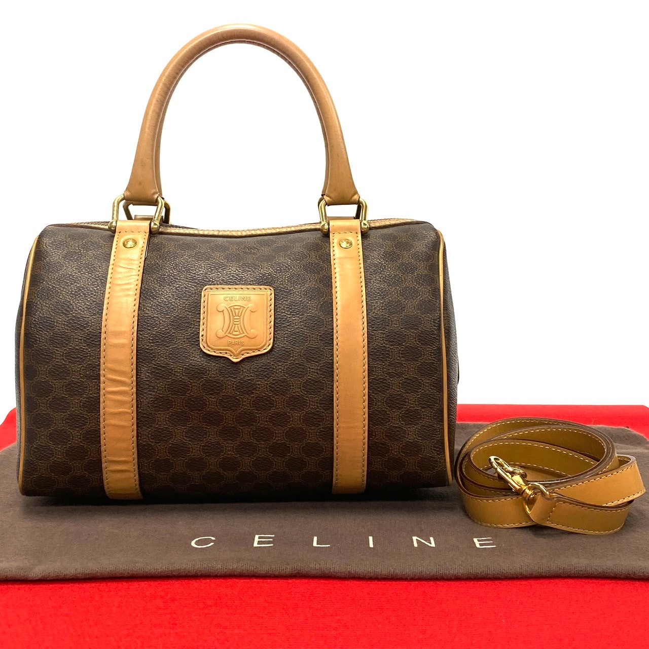 ヴィンテージ マカダム ブラゾン トリオンフ 柄ショルダーバッグ レザー PVC ブラウン 34478