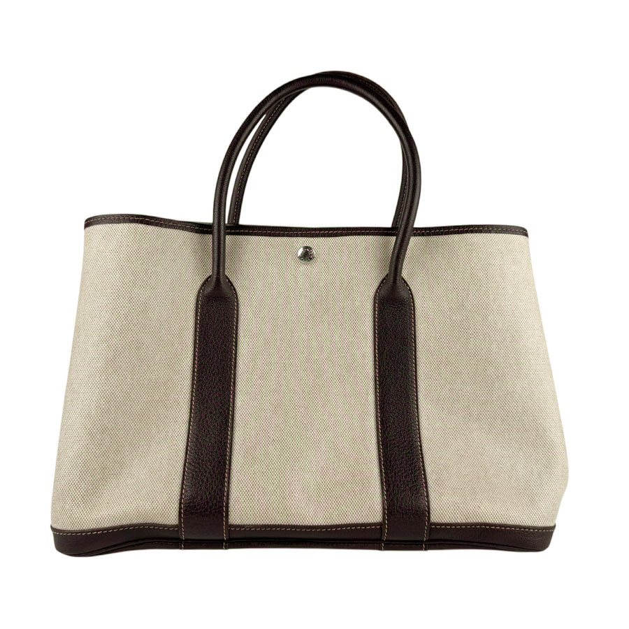 エルメス HERMES ハンドバッグ ガーデンパーティPM 36 トワルアッシュ/ブッフル マロン ユニセックス z6615