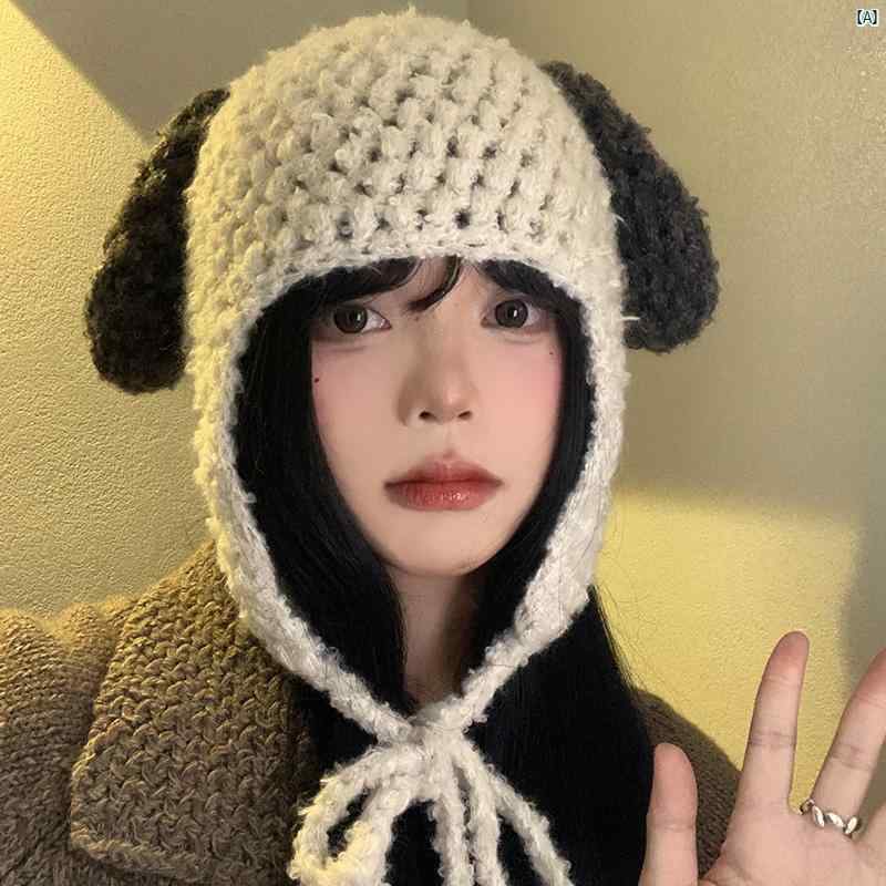 レディースファッション ファッション小物 オシャレ 秋冬 かわいい 子犬 耳 ニット 帽 韓国 顔 小柄 つま先 キャップ 大きい頭囲 耳保護 ウール 帽子