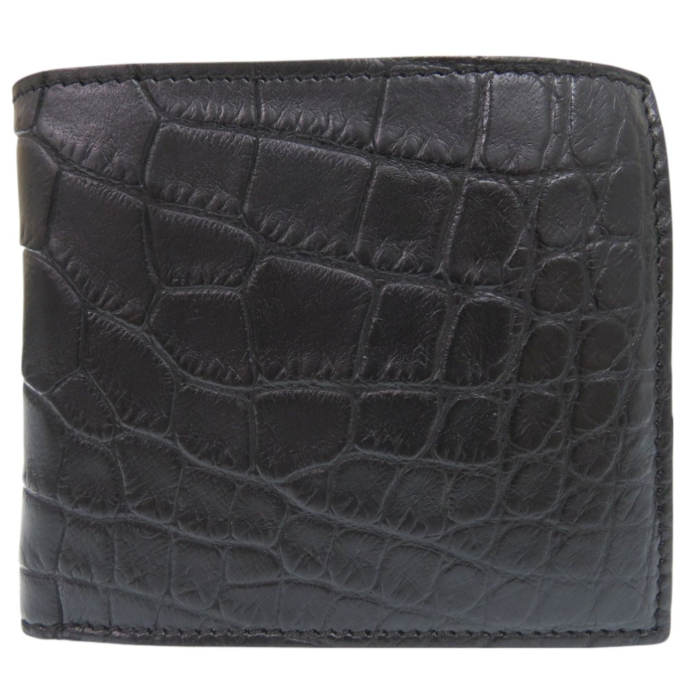 美品 二つ折り財布 アリゲーターマット/アリゲーターマット ブラック 0380【中古】 メンズ