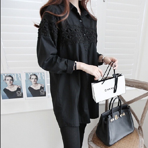 2610　花柄　刺繍入りシャツワンピース