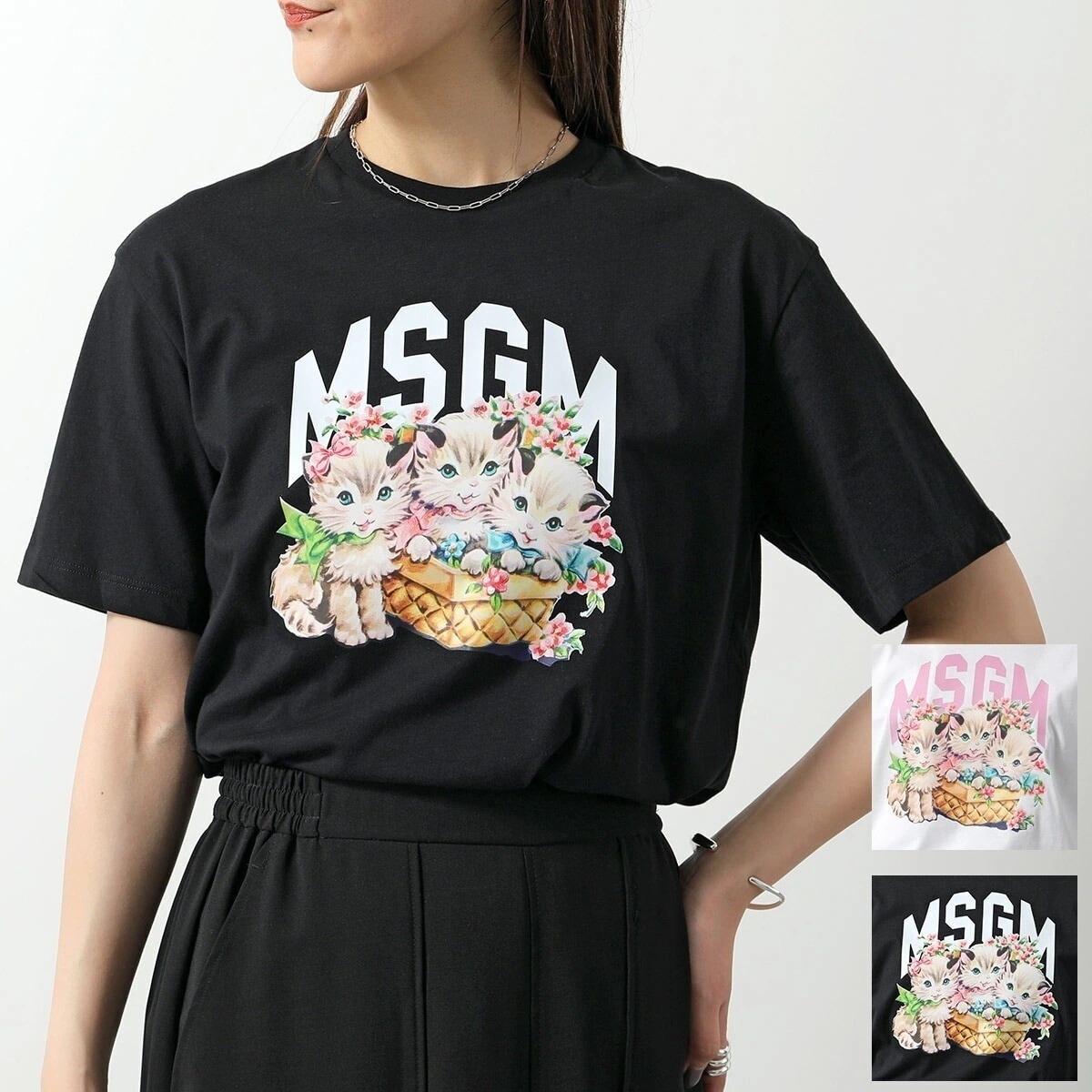 MSGM KIDS エムエスジーエム キッズ Tシャツ S5MSJGTH109 レディース ガールズ 半袖 コットン クルーネック ロゴプリント ネコ キャット カラー2色 11,809円