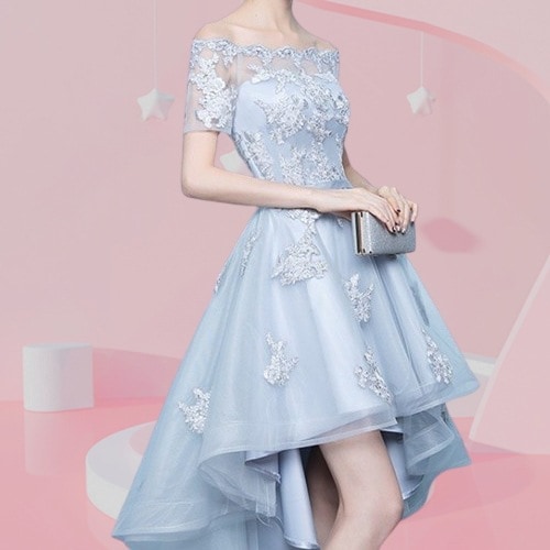 レディース ショートフロントとロングバックのワンショルダードレス ワンピース イブニングドレス パーティードレス ブライズメイド（花嫁介添人）ドレス スリムドレス イブニングドレス ダンスウェア 半袖