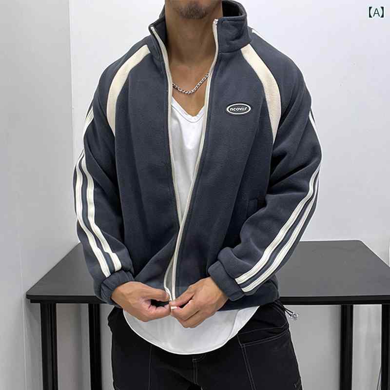 メンズ 厚手 スエード ジャケット マイクロ ファイル カラー ベースボール ジャケットコットン コート 秋冬 起毛 暖かい スリムフィット