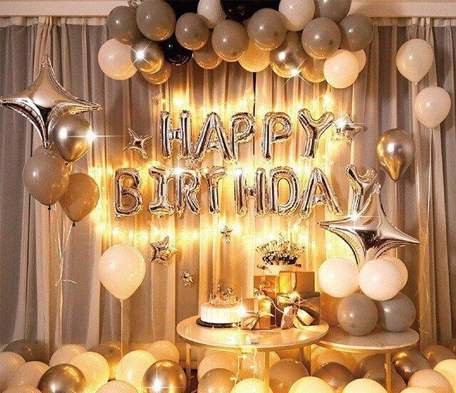 バースデーバルーン パーティー 誕生日 星 スター イルミネーションライト グレー シルバー 銀