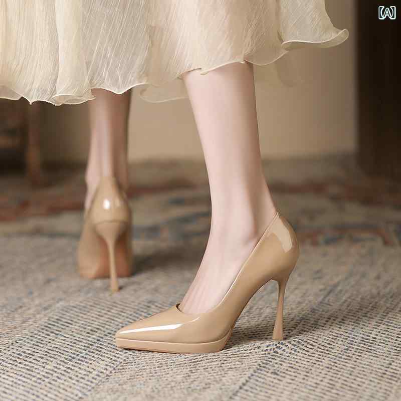 【急速出荷】ヒール レディース パンプス 美脚 ヌード ハイヒール 革 靴 春 ステージ パテントレザー 防水 靴 魅惑 靴 4,751円