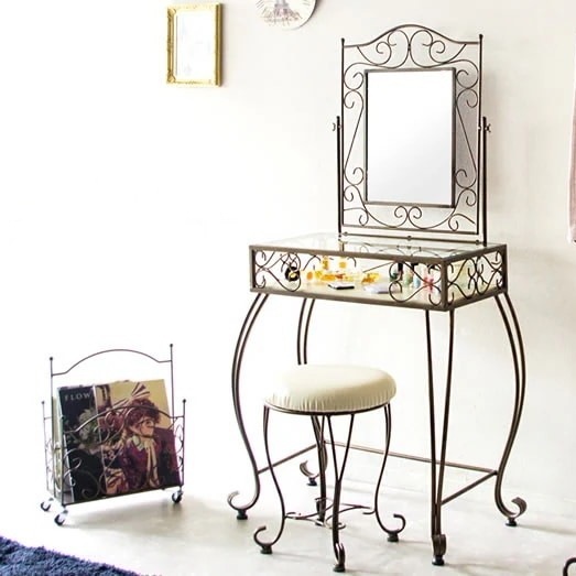 ドレッサー + スツールセット 可動式ミラー 幅72cm アンティーク調