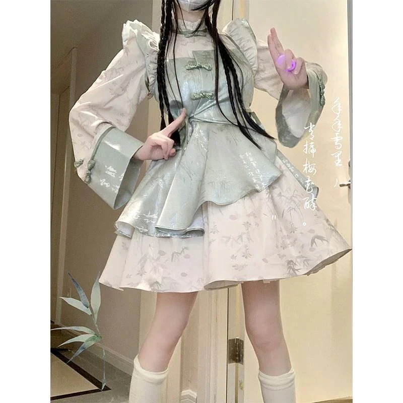 TikTok人気ロリータ コスプレ 2024 春夏 新作 チャイナドレス ワンピース OP