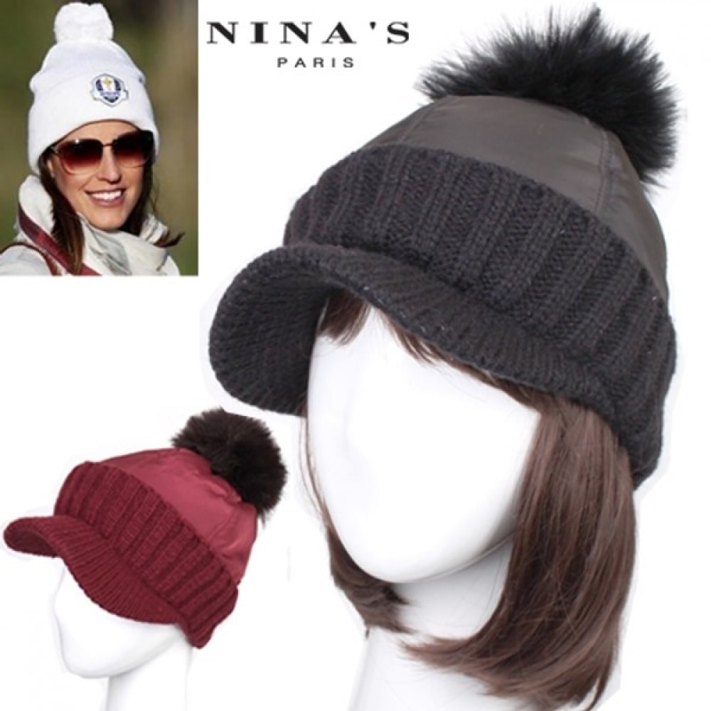 (Ninas Paris) ニットカラーオーストリッチファーバブルゴルフパッド入りブリムハット (8SH294)